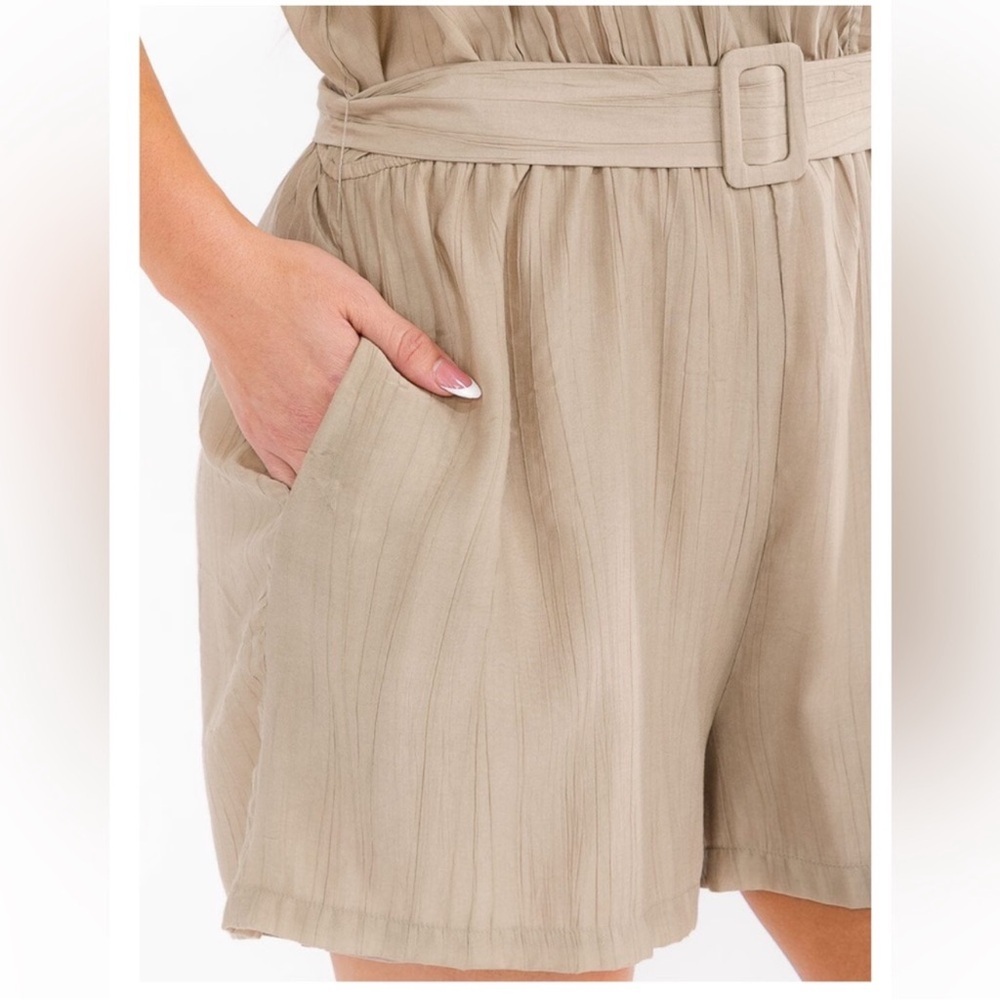 PLUS SIZE SHORT SLEEVE with POCKETS BELTED ROMPER - Picture 3 of 4